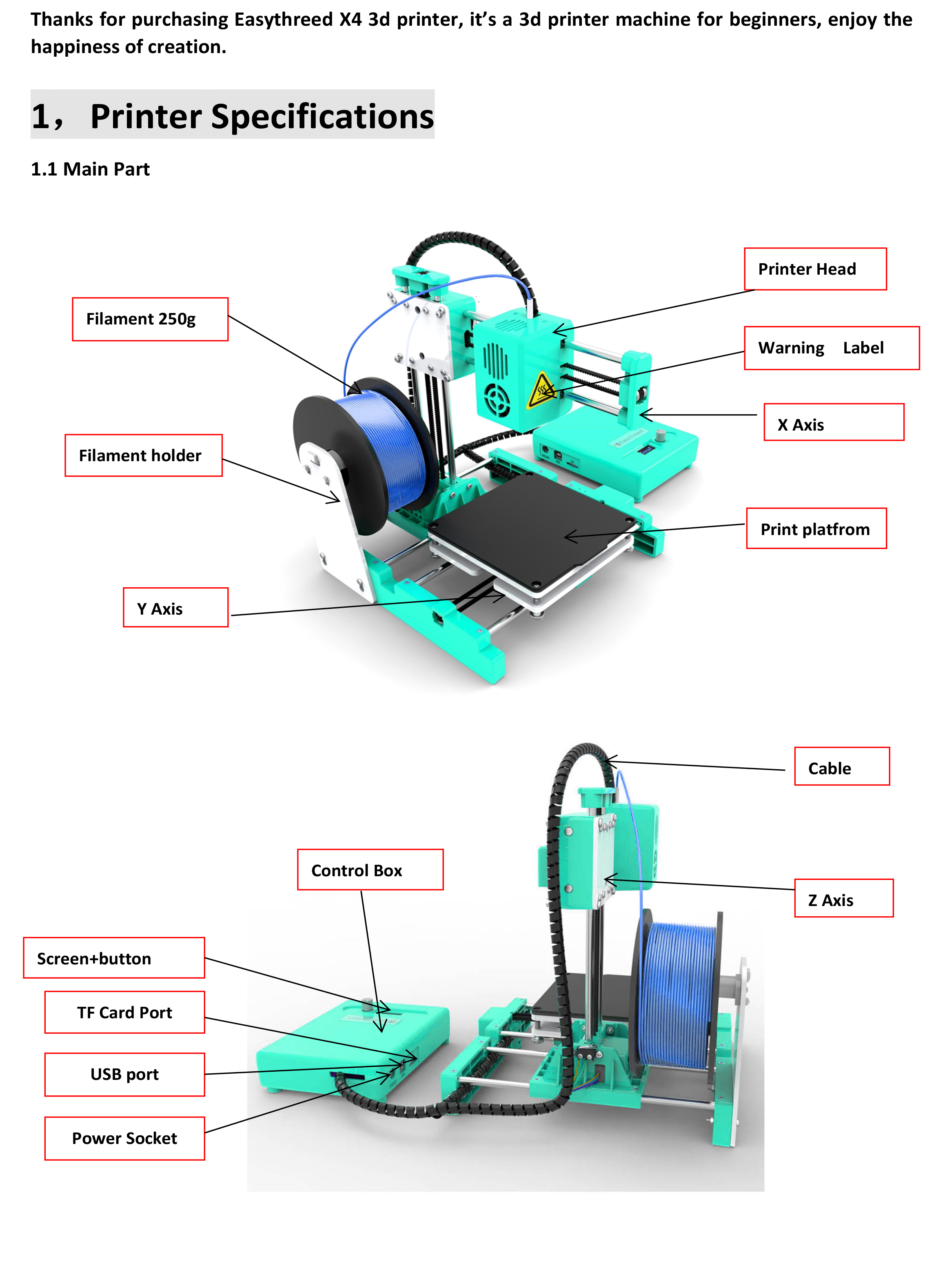 X4 user s manual easythreed 3d printer